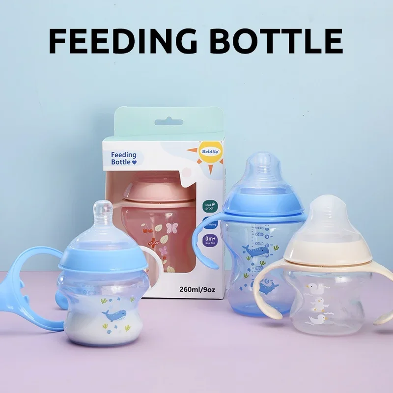 

Антиколиковые детские бутылочки 150 мл/260 мл с мягким силиконовым соском для новорожденных и младенцев, с ручкой, без BPA, для детей от 0 до 36 месяцев