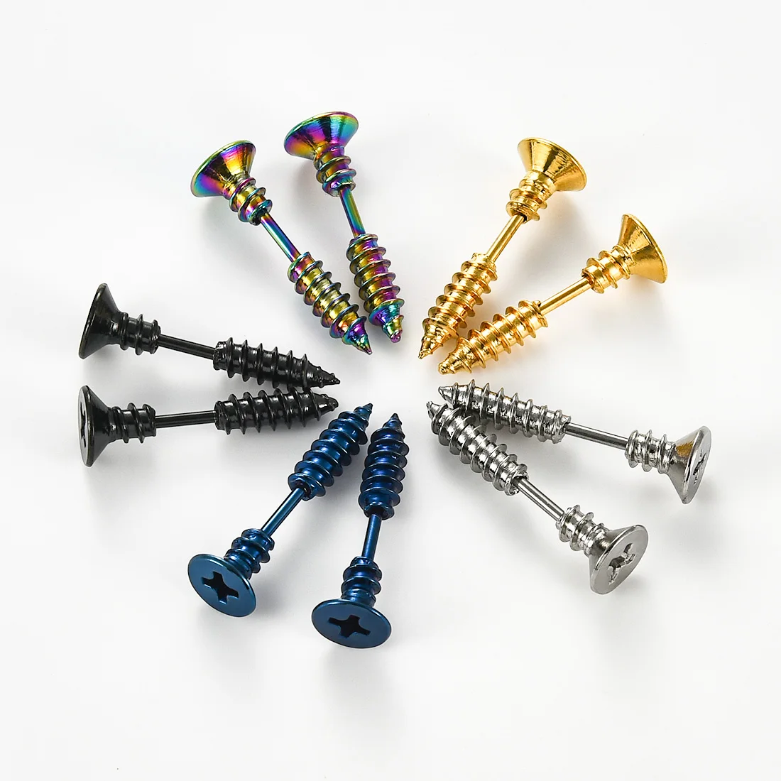 1Pair Stainless Steel Punk Screw Earrings Studs Anti Allergic Unisex Piercing Cross Screws Earring Jewelry Party Birthday Gifts