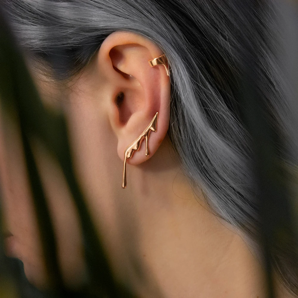 18 Karat vergoldete Knorpel-Piercing-Kletterer-Ohrclips für Frauen, kreatives langes Tröpfchen-Design, Statement-Ohrstecker, Geschenk