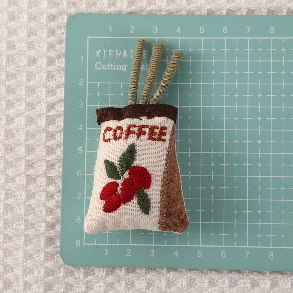 Brooch Pin DIY Accessory Rustic Coffee Cup Plush Filled Fabric Small Brown for Kids Bag Pendant Soft Semi Finished