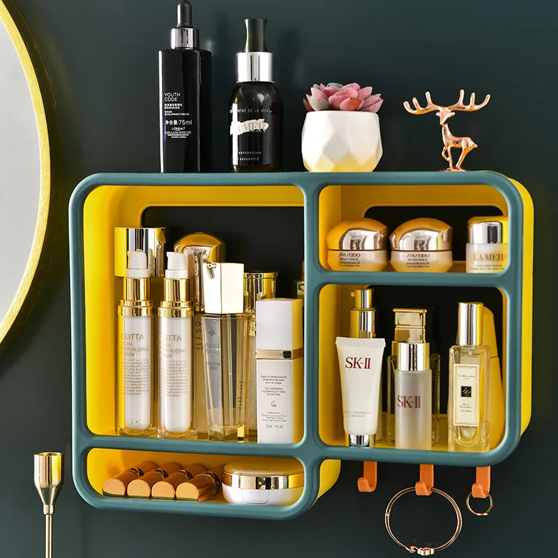 Imagem -02 - Caixa de Armazenamento de Cosméticos de Parede Grande Capacidade Não Perfuração Skincare Batom Rack de Armazenamento Multifuncional Prateleira de Parede