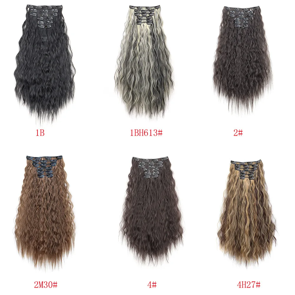 Synthetic Long Wavy Hair Extensions 6PCS Clip in Volume Enhancer for Women Corn Wave Highlighted Party Cosplay Styling Set
