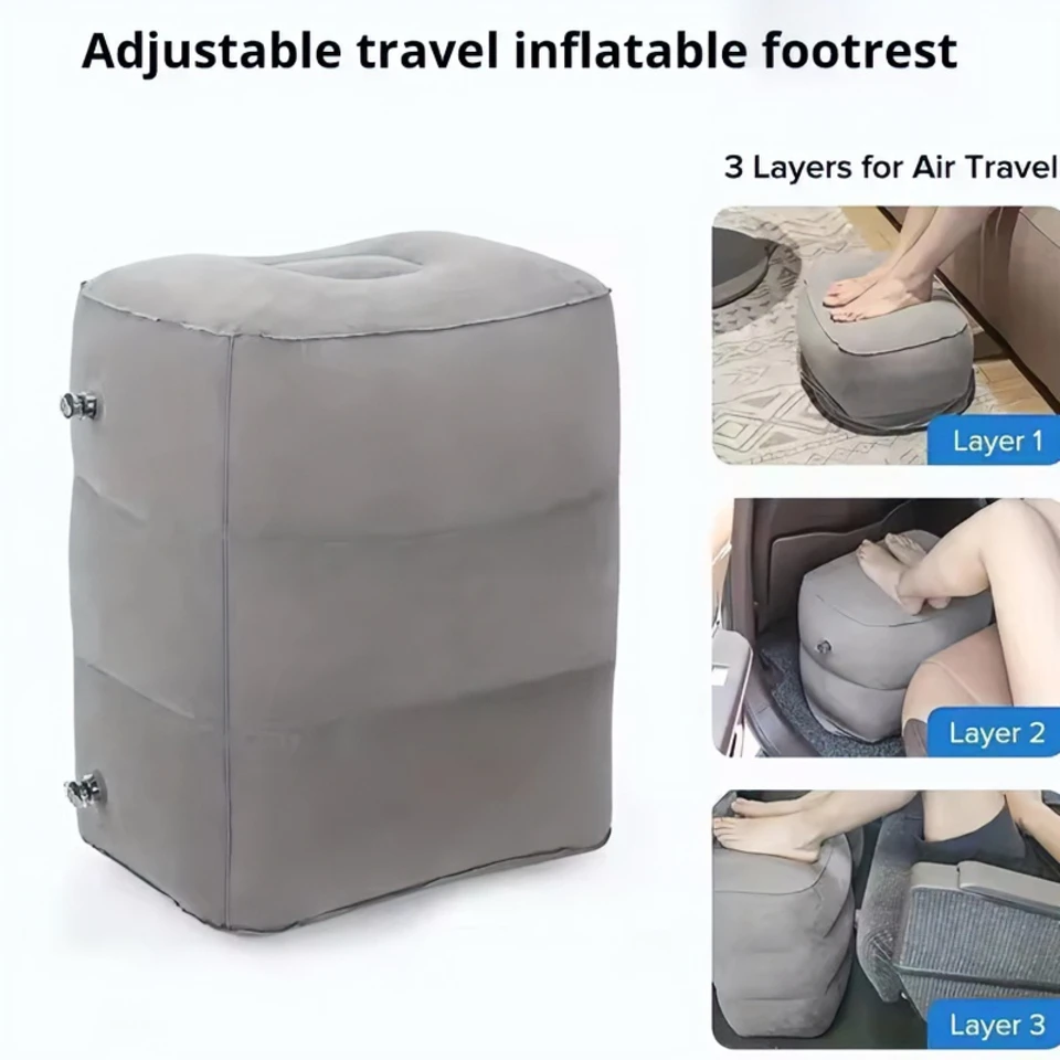 Inflatable Footrest Pillow Portable Foot Pad 3 Layer Height For Airplane Travel Essentials Great For Office Home Trains Cars