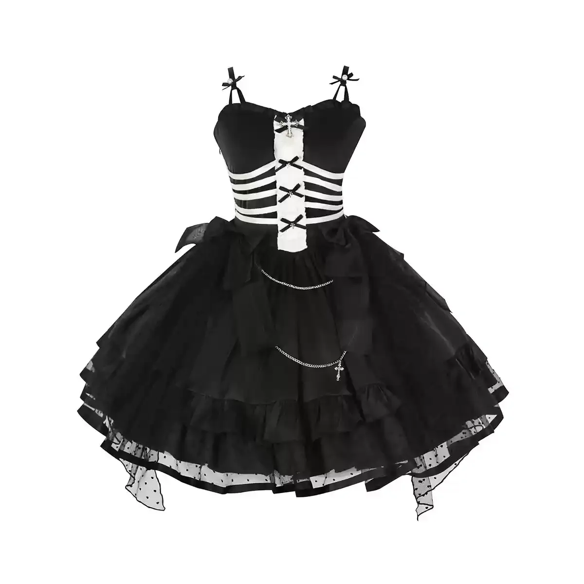 Dark Lolita Gothic Style Halloween Bow Sleeveless High Waist Short Dress Lace-up Long Sleeve Shawl Shirt Dwuczęściowy zestaw dla kobiet