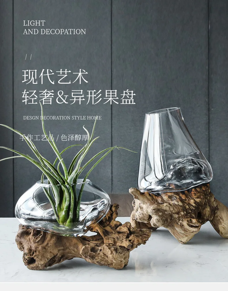 Glass Dead Wood Hydroponic Vase Rack Wooden Frame Terrarium Flower Pot Home Decoration