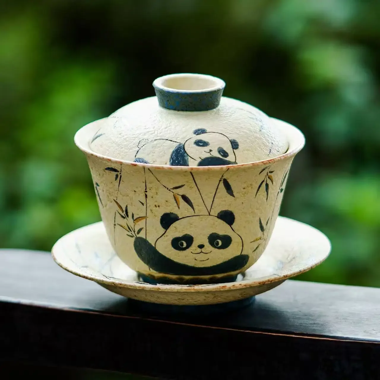 1Pc 100ML Blue and White Flint Red Sancai Cover Bowl Ceramic Small Tea Bowl with Cover Teacup Panda Bamboo Kung Fu TeaSet Teacup