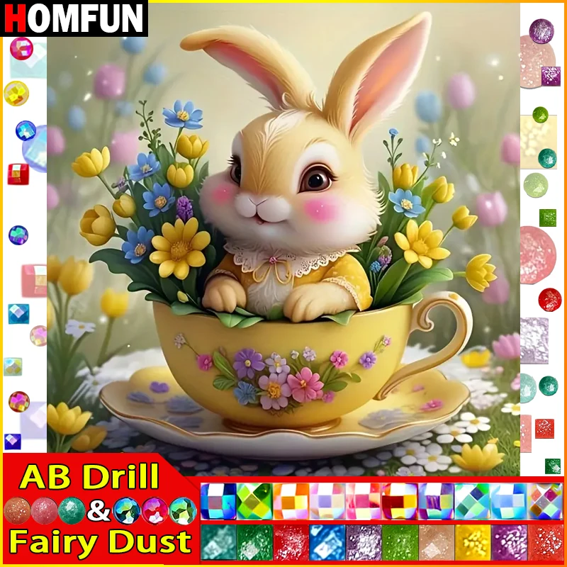

HOMFUN Фея Пыль AB Алмазная вышивка DIY Набор алмазной живописи "Животное Кролик Цветок" 5D Рукоделие Алмазное украшение дома