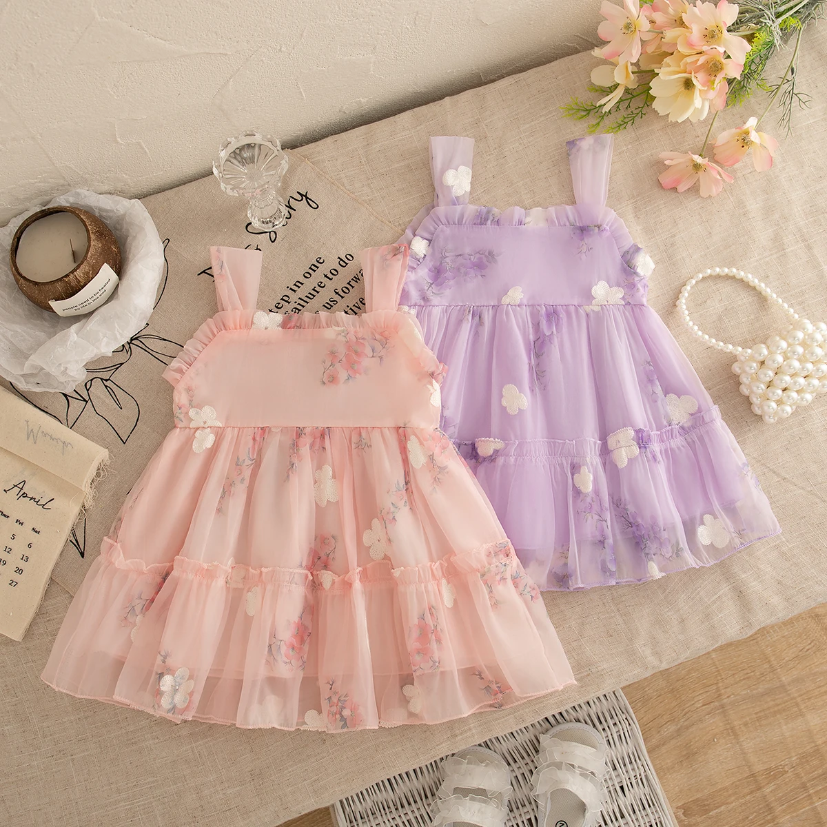 

Summer New Baby Girl Dress White Flower Children'S Suspender Clothing (9 Months -3 Years Old)
