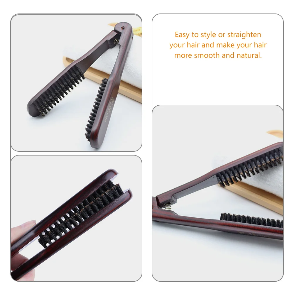 

Anti-Static Bristle Hair Straightening Brush V-Shaped Foldable Smoothing Tool For Thick Hair Salon Home Use Clamp Comb Wood