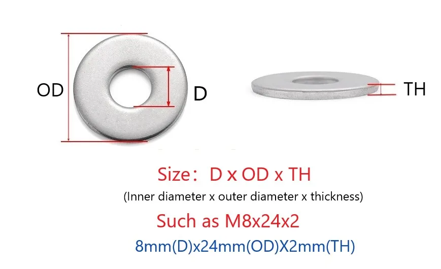 M1.6 M2 M3 M4 M5 M6 M8 M10M12 M14 M16 M18 M20 M22 M24 M27 M30 304 Stainless Steel Flat Washer Plain Gasket for Screw Bolt