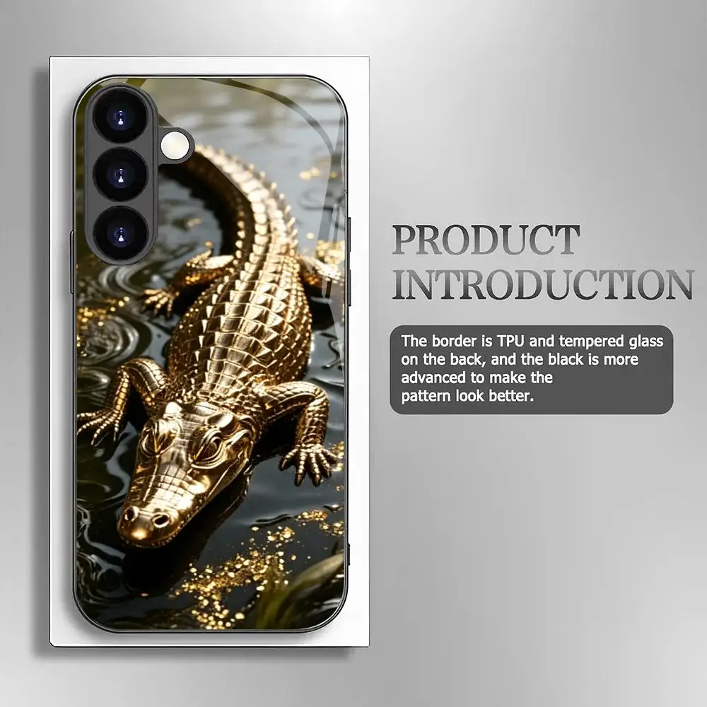 Crocodile tempered glass phone case suitable for Samsung Galaxy S26 S25 S24 S23 S22 S20 FE/Ultra/Plus anti drop back cover