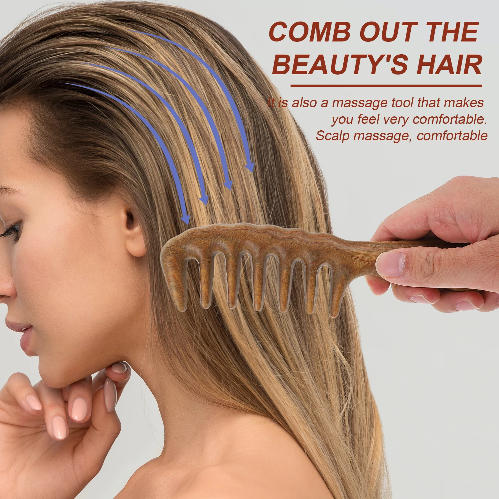 

1pc Purple Sandalwood Massage Comb Premium Wooden Detangling Hairdressing Tool For Smooth Long Thick Hair Portable