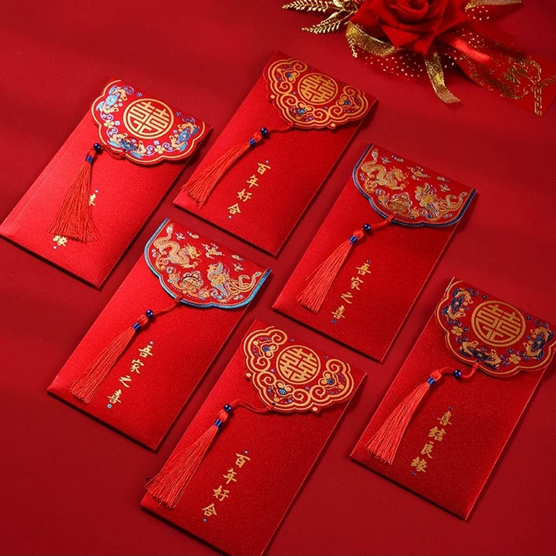 Sobres rojos para boda, paquete de dinero de Luckey, Año Nuevo 2025, bolsa de la suerte roja, Festivl de primavera, sobre rojo, mejores deseos, Hongbao, 1/5/10 Uds.