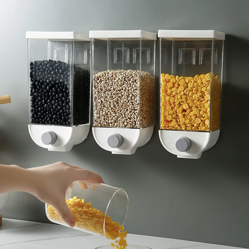 1000/1500ml Wall Mounted Press Cereals Dispenser Grain Storage Box Moistureproof Dry Food Container Organizer Kitchen Accessory