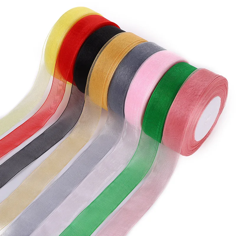 50 Yards Sheer Chiffon Ribbon Organza Satin Ribbons for Gift Wrapping Wedding Decoration Bouquets Party Wreath DIY Fabric Crafts