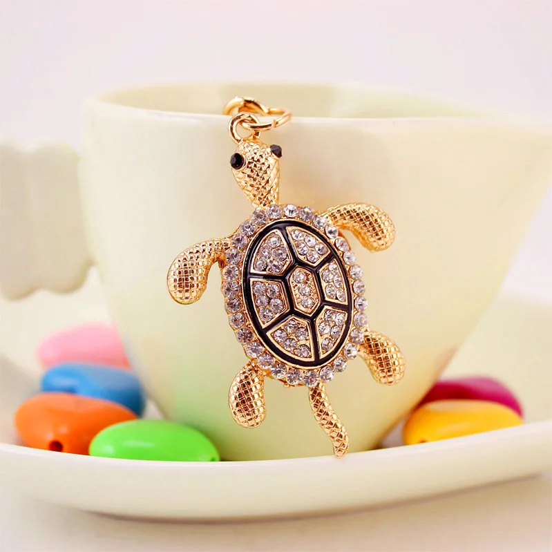 Dormon Fluffy Turtle Tortoise Keyrings Crystal Keychains Lovely Turtles Bag Pendant For Car Key Chains Holder Rings DK316