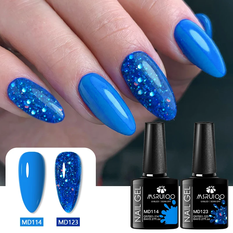 2pcs Contrast Color Gel Nail Polish Set Same Tone Solid & Glitter Semi Permanent Soak Off UV Gel Varnish For Nail Art Supplies