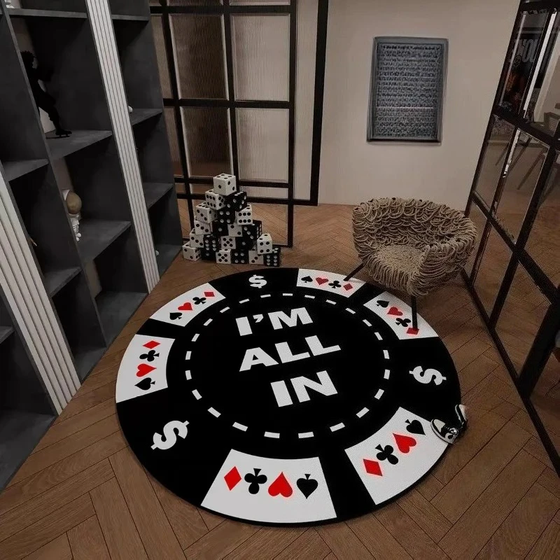 Tapis ronds à motifs de cartes de poker ALL IN Magic, tapis de sol antidérapant pour salon, chambre à coucher, salle de bain, décoration de maison de vacances