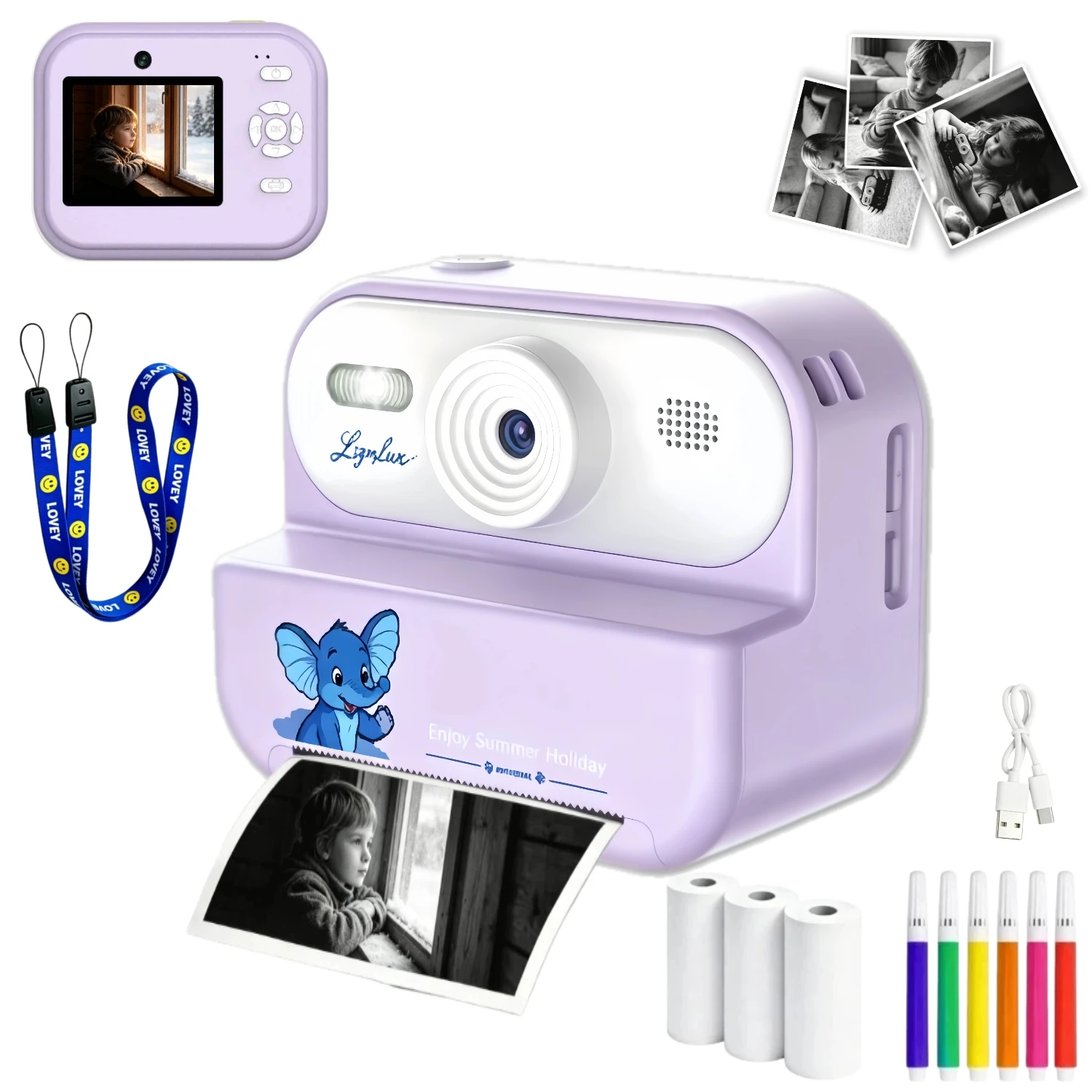 Digital Children Camera Mini Portable Thermal Printer Record Video HD Photography Instant Print Photo Educational Birthday Gifts