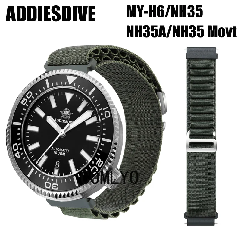 Band For ADDIESDIVE NH35 MY-H6 NH35A Movt Men's Watch Strap Nylon Soft Bracelet Bands Women Men 22mm 20mm Belt