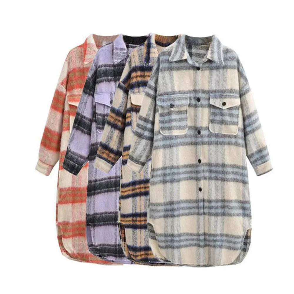 

Winter new women's fashion simple and versatile loose woolen plaid coat