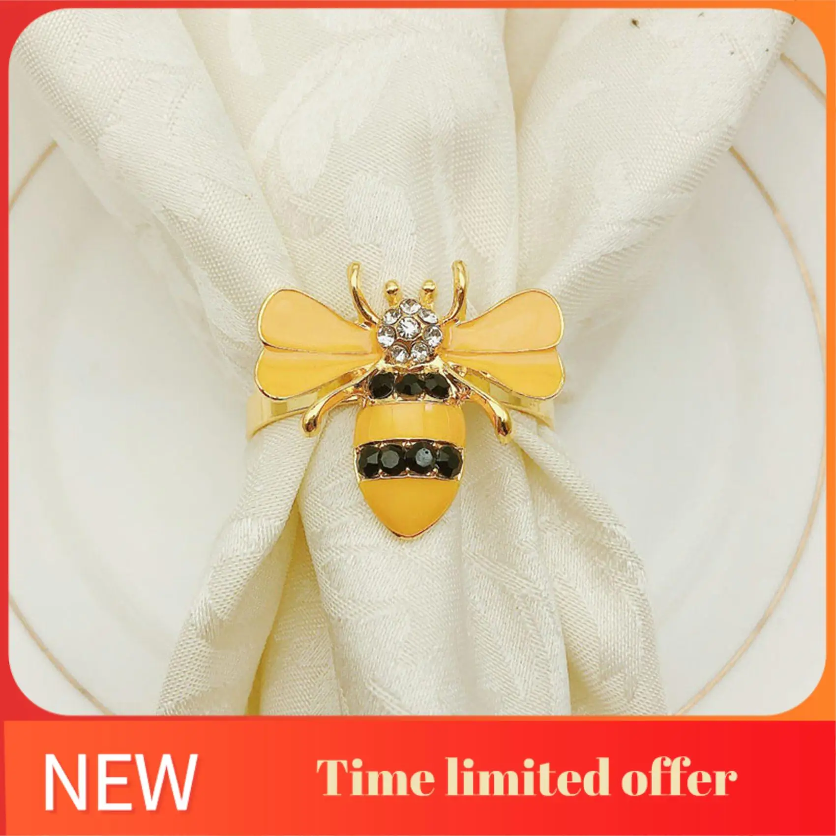 ABRN-6PCS Yellow Bee Design Metal Napkin Rings Towel Buckle Bumble Bee Napkin Holder Wedding Party Festival Hotel Table Decor
