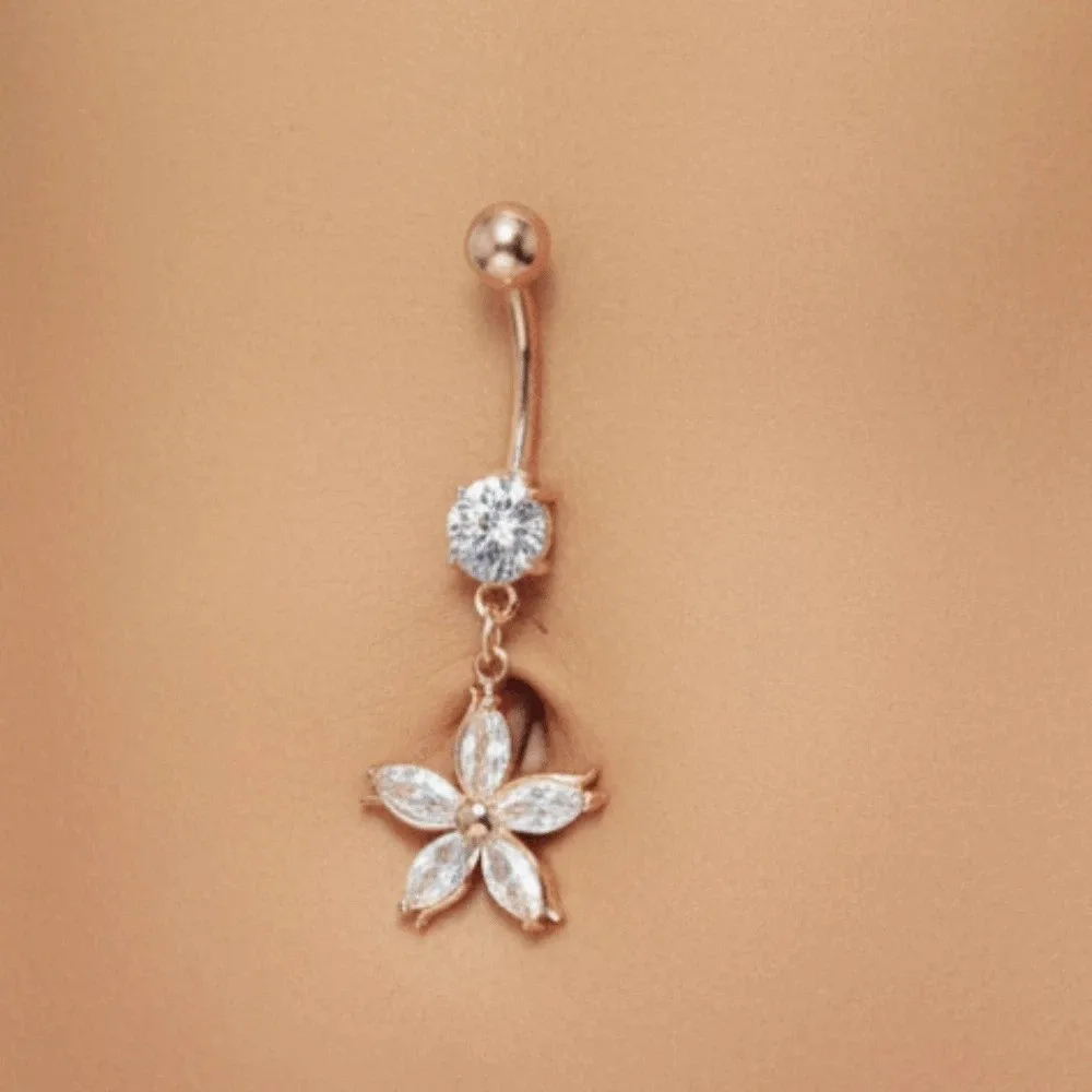 Alloy Rhinestone Piercing Belly Dangled Design Dual Color Apricot Blossom Navel Jewelry Detachable Shiny