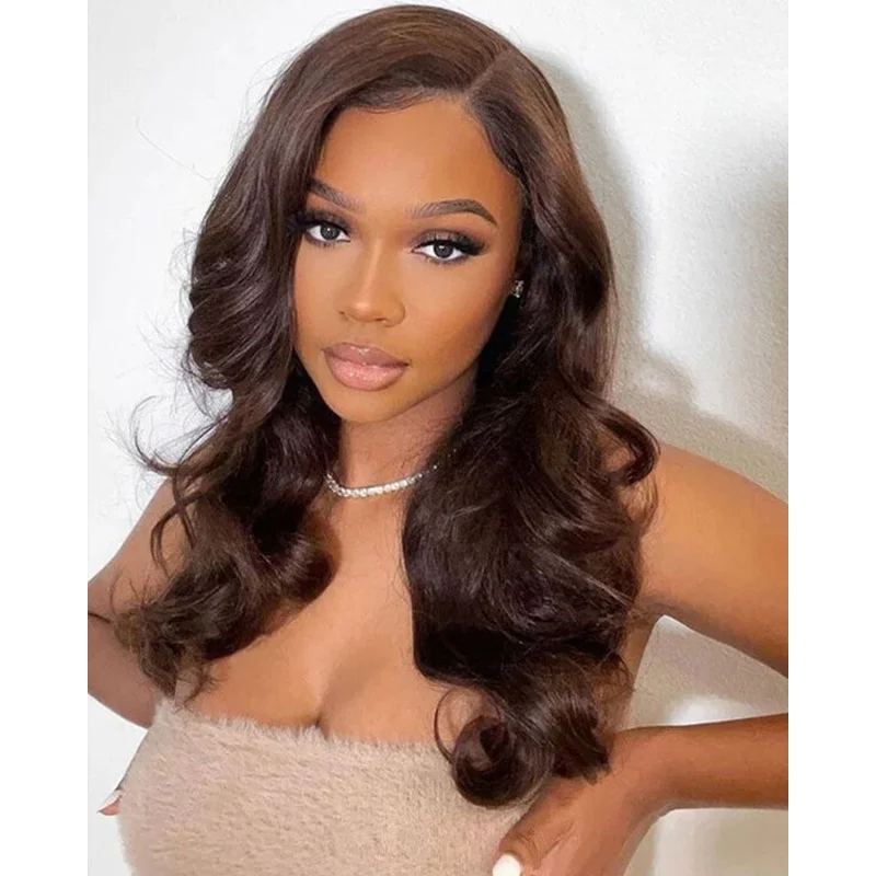 Long Dark Brown Body WavePre Plucked Long Wave Glueless Wigs