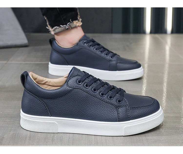 Schlichte weiße Low-Top-Sneaker aus Kunstleder für Herren, Schnürschuhe, minimalistische Skate-Schuhe, Herren-Sneaker aus Kunstleder, rutschfeste Schuhe – Detail 18