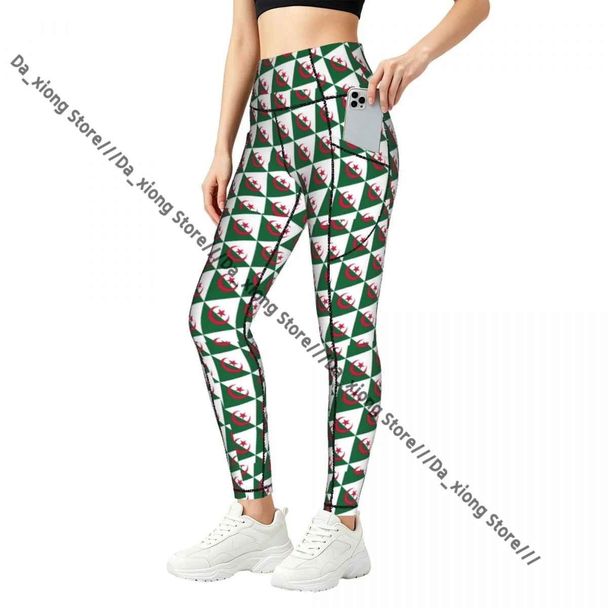 Casual Ladies Yoga Leggings Geometric Flag Of Algeria High Waist Outdoor Jogging Pants