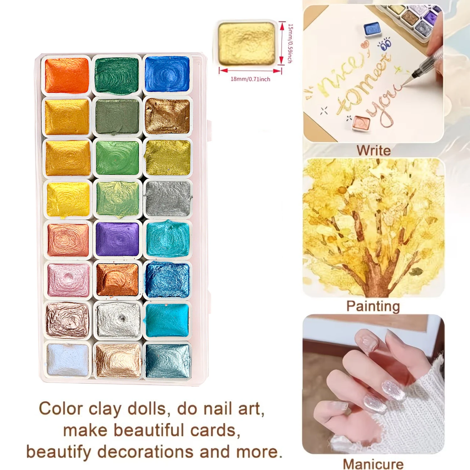 24 Farben Schimmerndes Aquarellfarben-Set, tragbar, leicht, hochpigmentiert, Sternentöne, ideal für Künstler, schönes Weihnachtsgeschenk – Detail 5