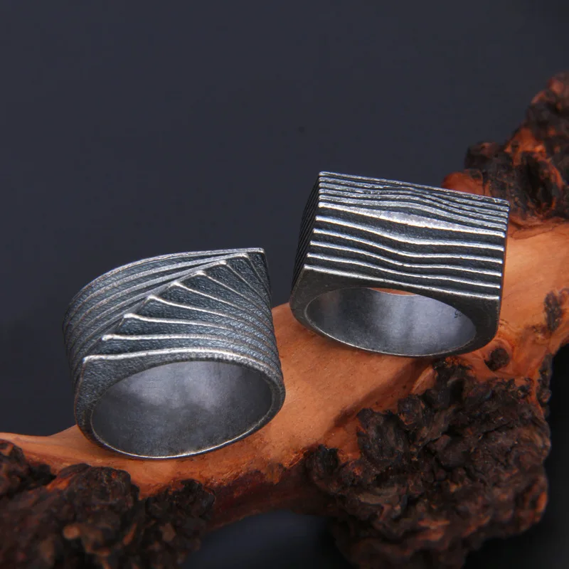 BOCAI NewS925 Irregular Stripe Ring Tide Brand To Do Old Retro European And American Hip-hop Dark Hipster Personality