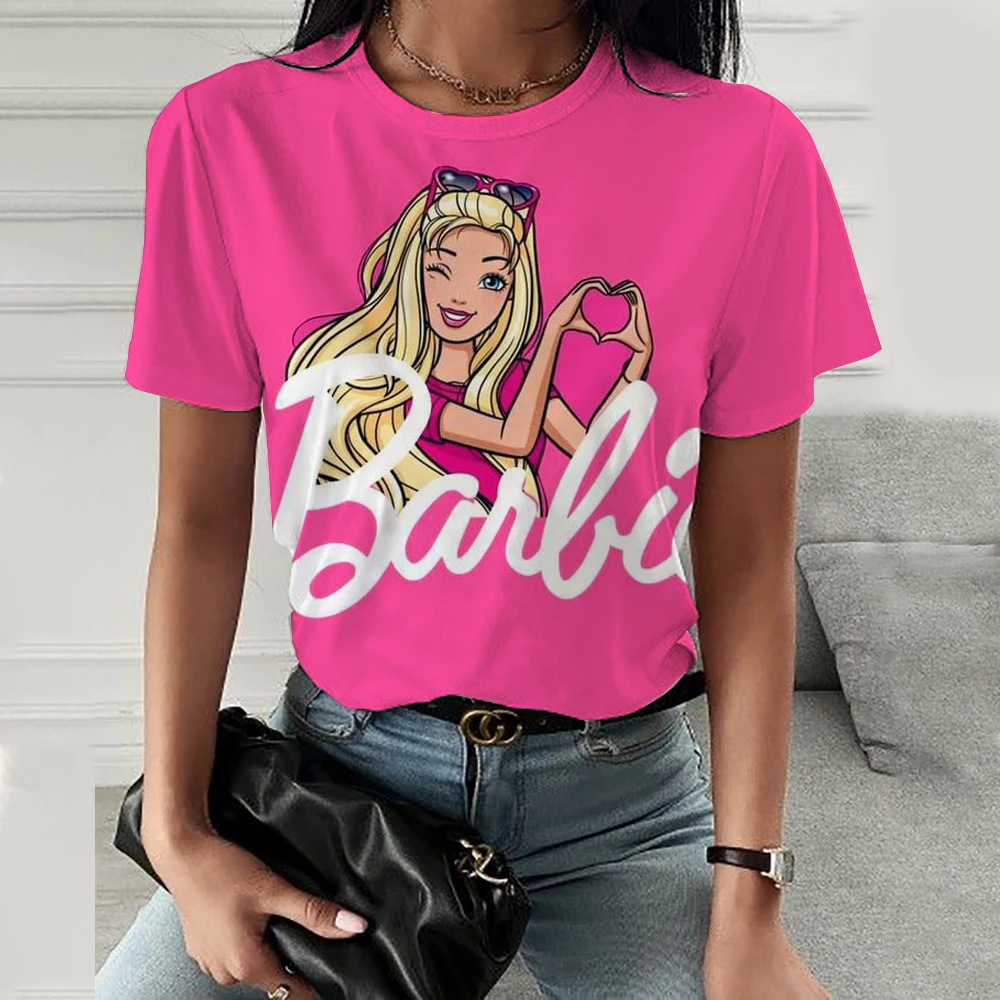 Women's Summer Barbie Princess print T-Shirt Shirt Fashion Printed Pattern T-Shirt Brand High Quality Short Sleeve Top