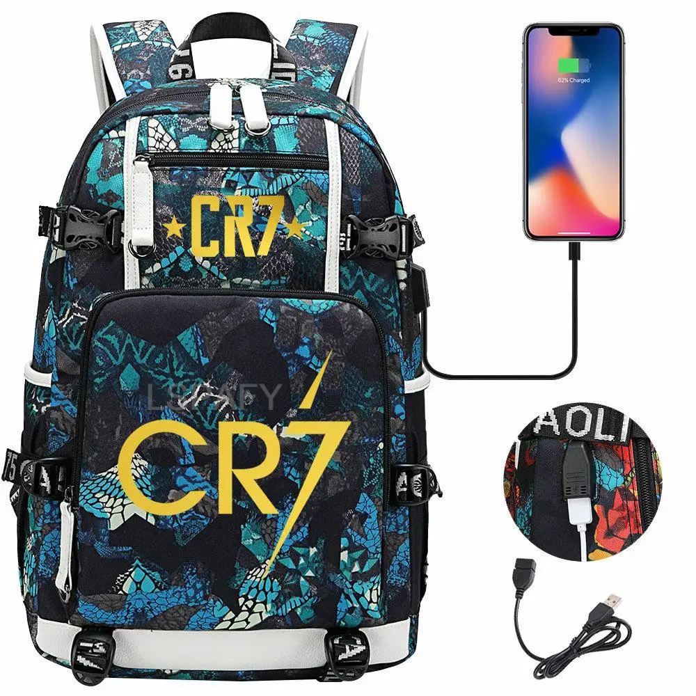 Football Superstar CR7 USB Charging Backpack Ronaldo Schoolbag Travel Notebook Laptop Bags For Teens Students