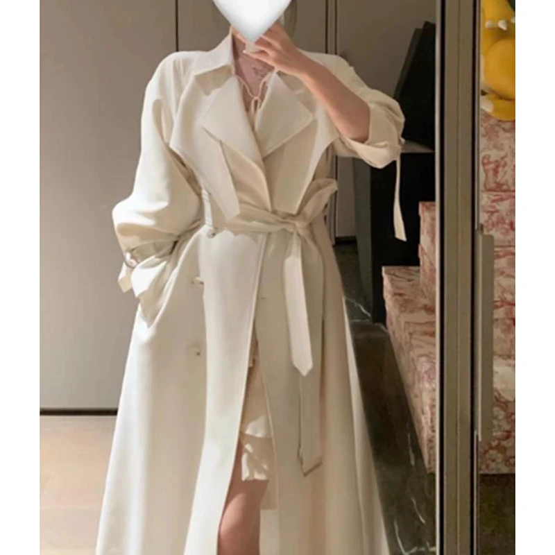 Spinrg Autumn Women Trench Coat Long Sleeve Vintage Overcoat 2025 Lady lapel Sashes Knee Length Outerwear Windbreaker Jacket top