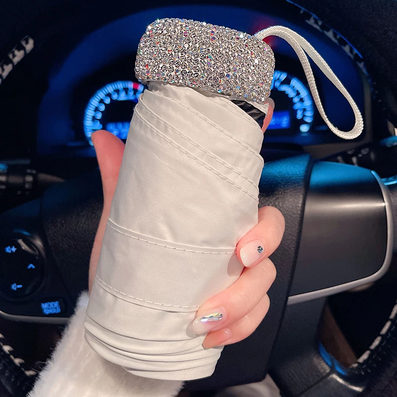 Ombrello da sole con strass da viaggio 6 costole anti-uv Mini tasca leggera protezione solare portatile protezione ultravioletta parasole Foldy