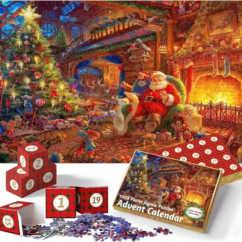 Advent Calendar 2023 Christmas Jigsaw Puzzles 1008pcs 24 Days Christmas Countdown Calendar Thanksgiving Gift Family Game Puzzle