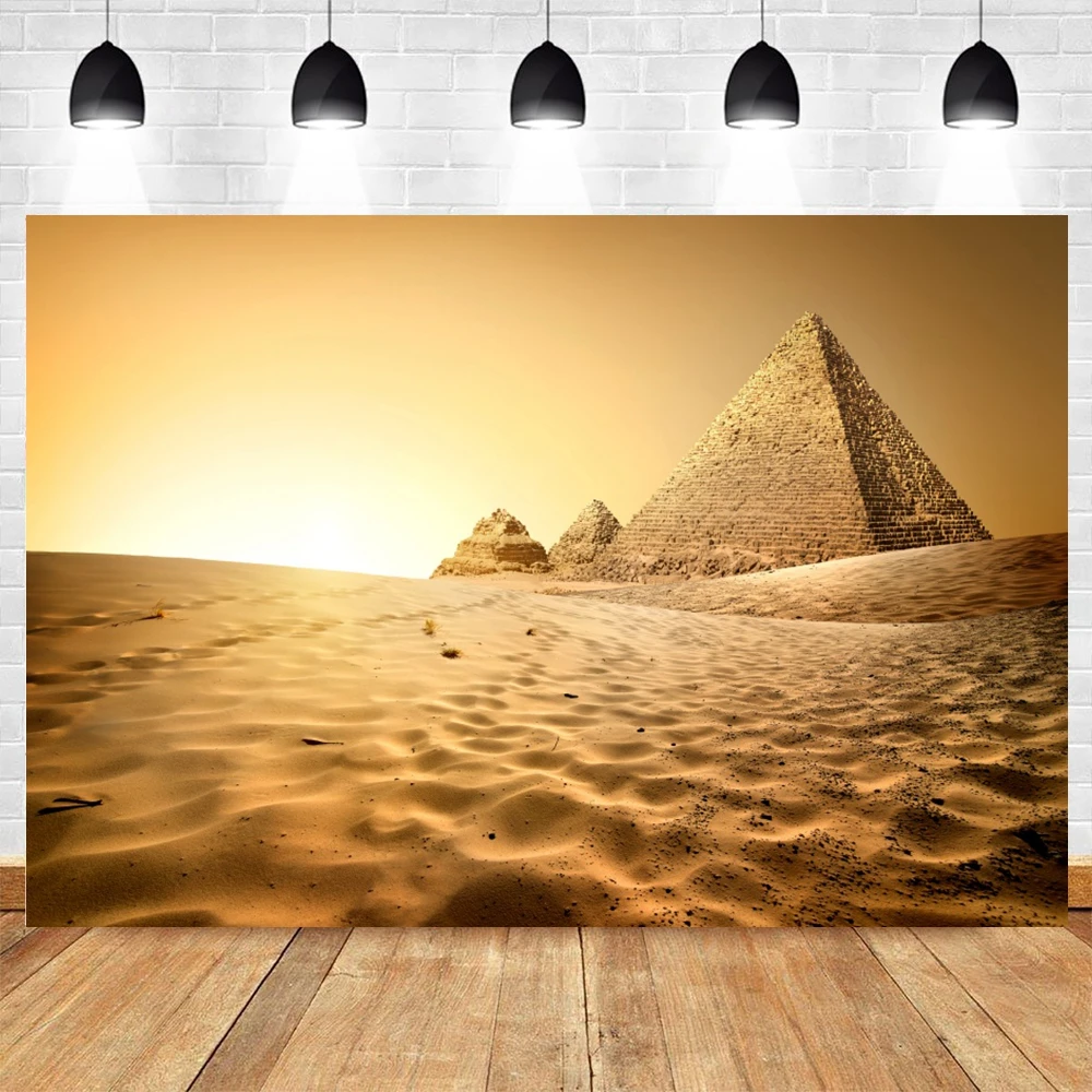 Africa Desert Photography Backdrop Egyptian Pyramid Desert Sand Dunes Sunset Natural Scenic Travel Portrait Photo Background