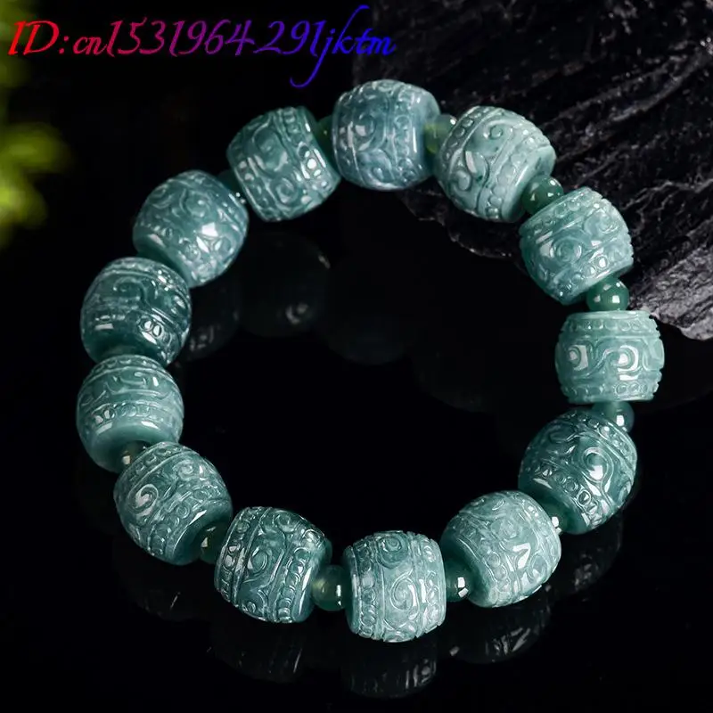 Natural Burmese Jadeite Carved Bead Bracelet Fashion Jewelry Real Jade Carved Gemstone Charm Talismans Bangle Gifts for Women