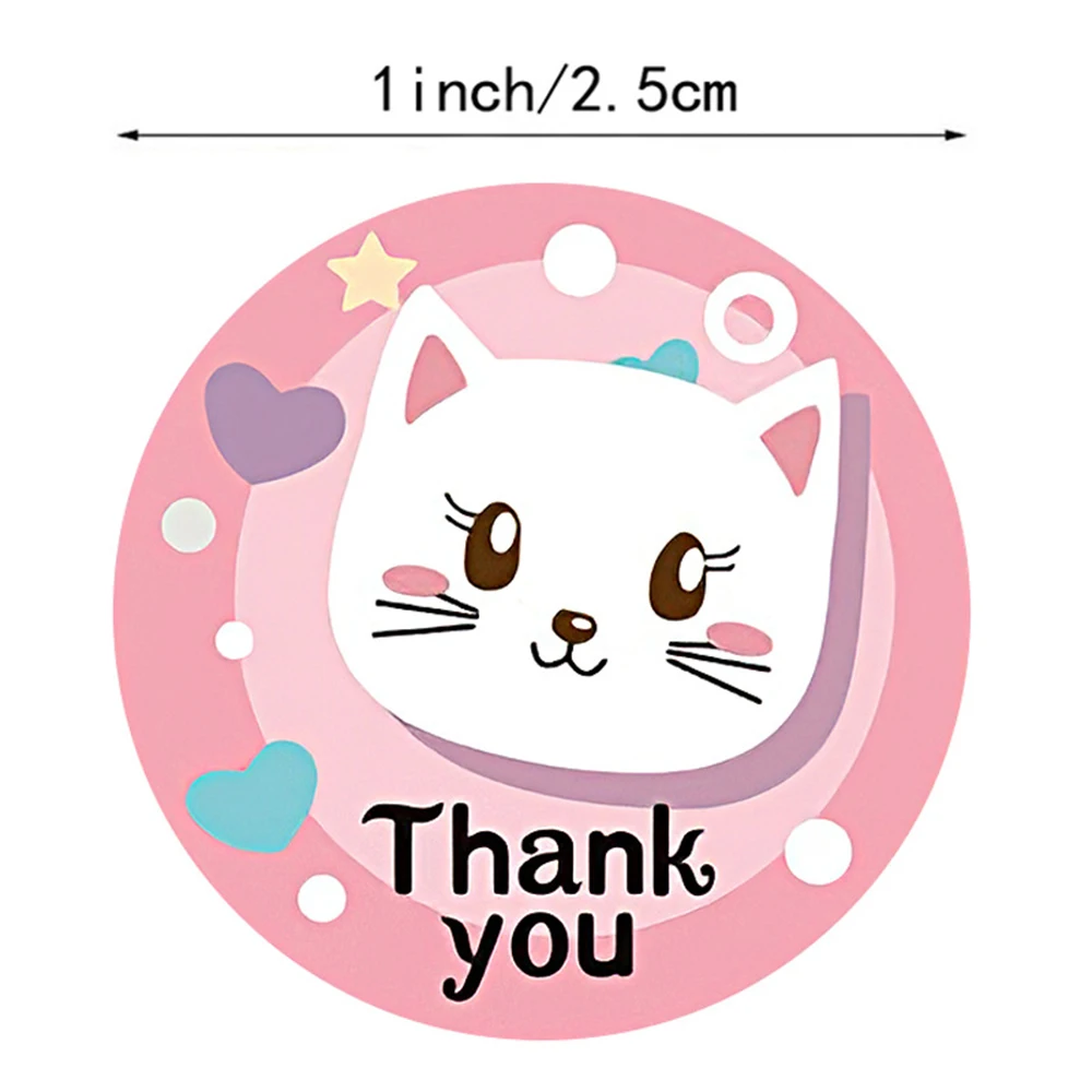 50-500Pcs Cute Cartoon Animal Cat Sticker Thank You Stickers for Child Gift Party Birthday Package Wrapping Baking Label