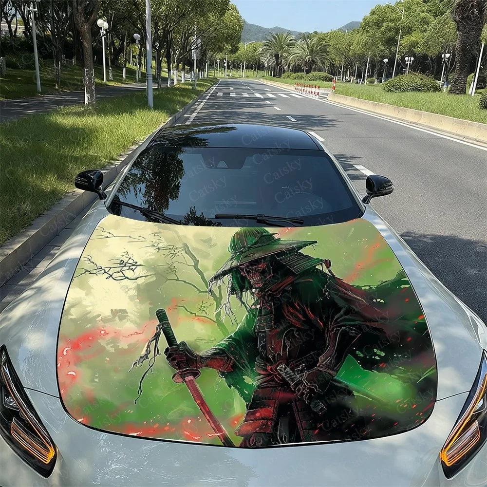 Eerie Skeleton Warrior Car Hood Sticker PVC Self Waterproof Stick, Striking Auto Exterior Accessories Decor Protect Gift for Car