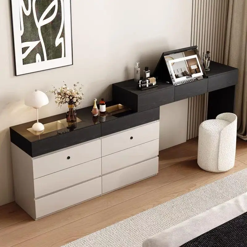 Italian minimalist dresser high-end dresser front hidden flip narrow black corner dresser small apartment