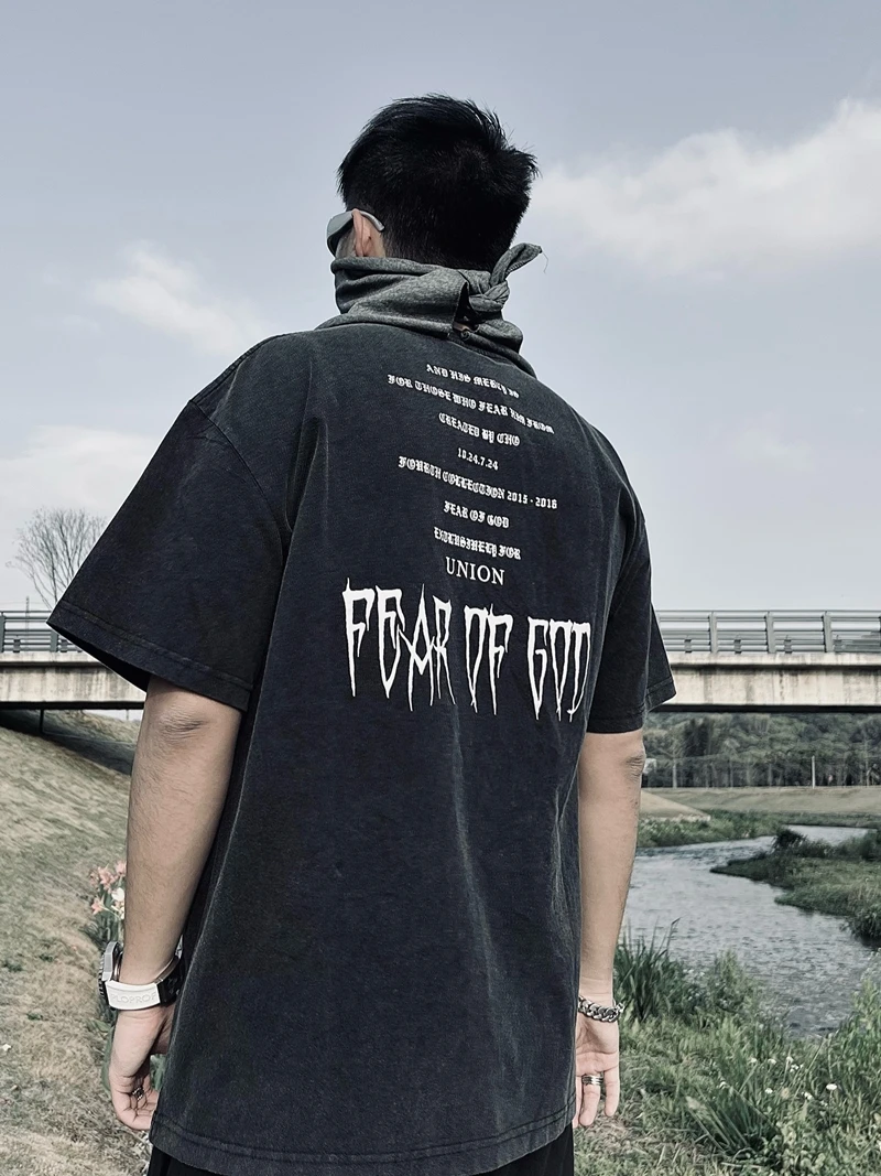 

Футболка Inakaya Fog Bieber с коротким рукавом, винтажная, мужская, свободного кроя, молодежная, летняя, с круглым вырезом, для подростков