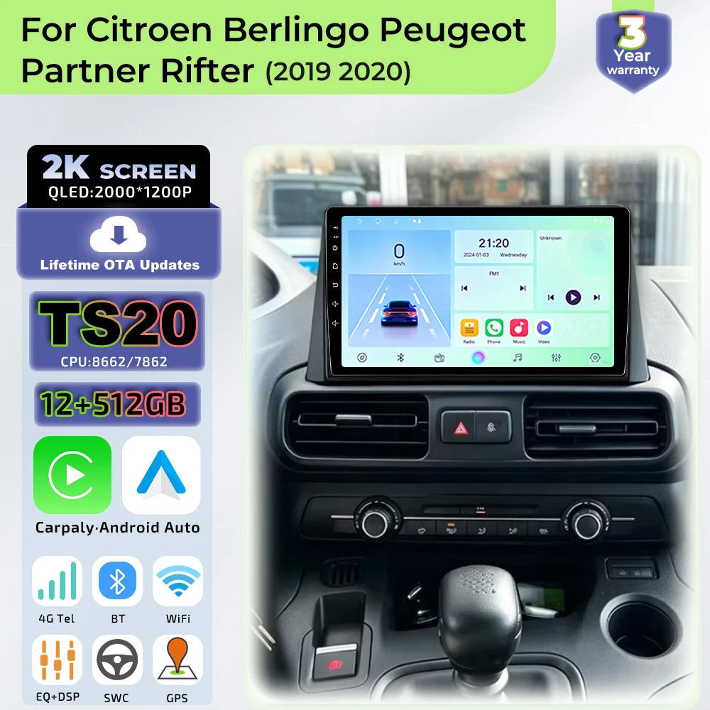 Car Radio Autoradio Carplay Android For Citroen Berlingo Peugeot Partner Rifter 2019 2020 GPS Navigation Video Multimedia Player
