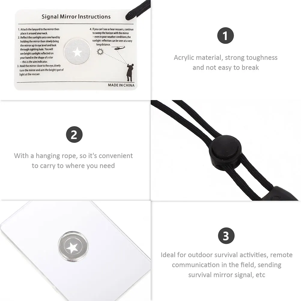 

2pcs Signal For Camping Survival Emergency Signaling Outdoor Hiking Multifunctional Reflective Mirror With Lanyard Durable