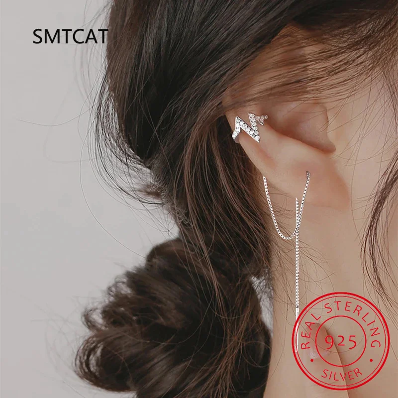 Real 925 Sterling Silver Double Chain Clip On Earring Ear Cuff For Women Without Piercing Earring Jewelry Huggies DB1352 - view 4