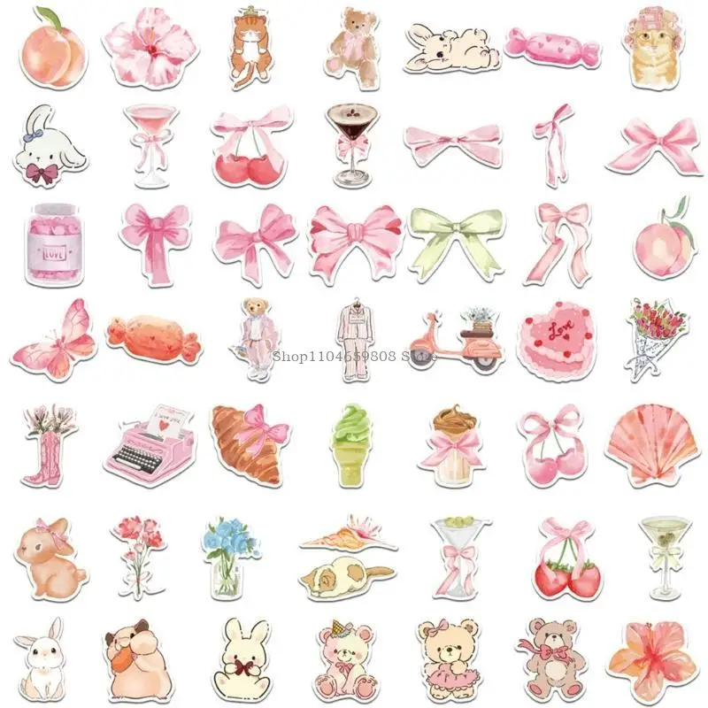 50Pcs Cartoon PVC Sticker Water Resistant Aesthetic Sticker for Water Bottle Scrapbooking Journal Laptop Guitar Luggage