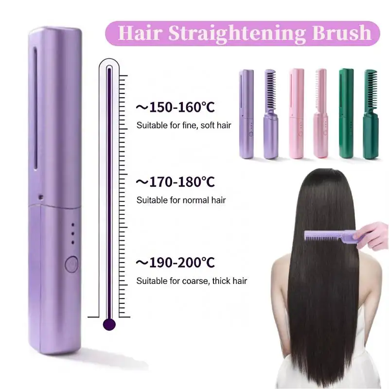 

Hair Straightener Brush, Portable Brush for Women, Mini Straightener Comb for Travel Hair Care, Rechargeable, Fast Heating Comb