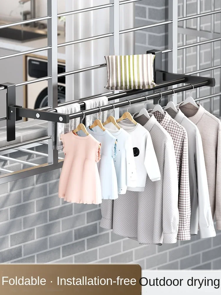 

Anti-Theft Balcony Drying Rack - Window Guardrail Clothes and Shoe Rack, Expandable Drying Rod, Secure Durable Clothes Hanger