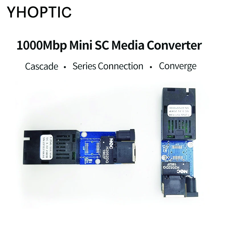 Gigabit Mini SC Converter PCBA Board, Optic Media Converter, A/B 1F1E, 1000Mbs, Single Mode, Simplex